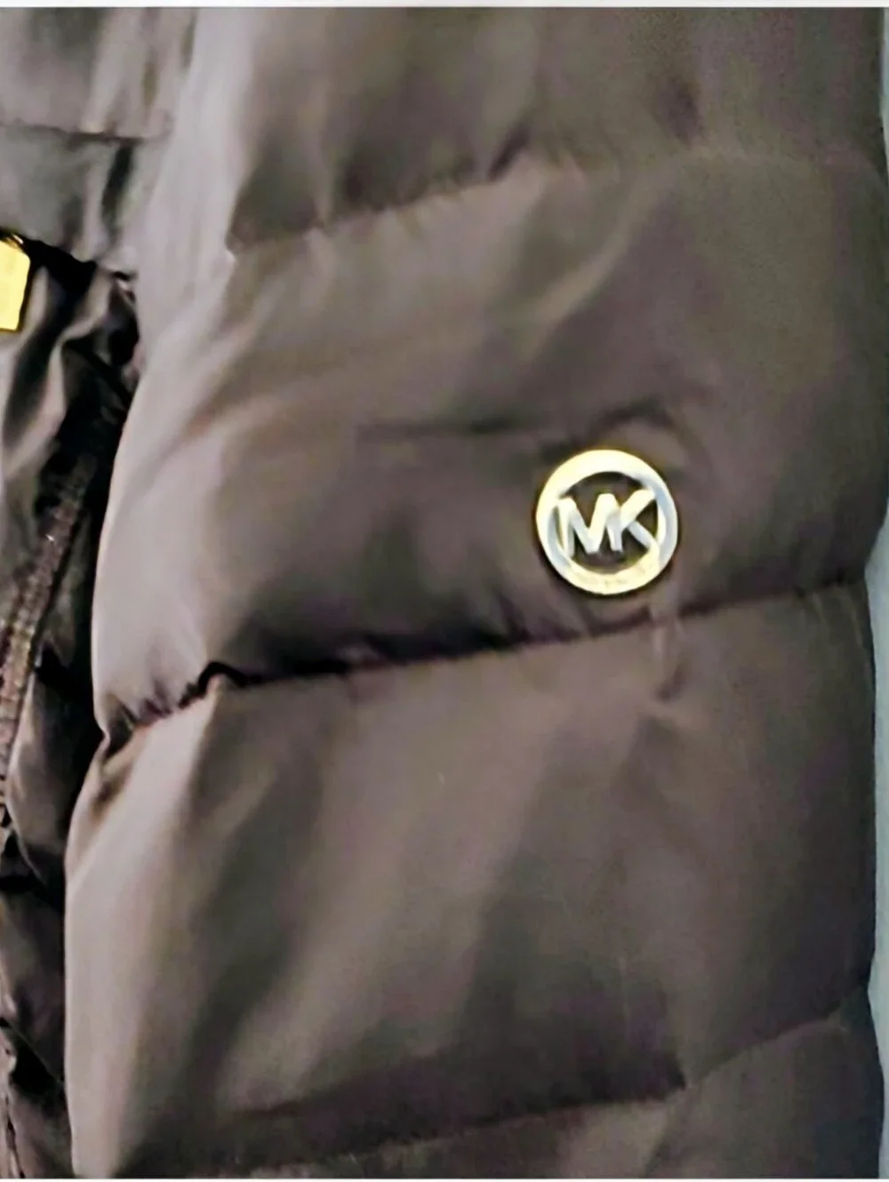 Michael Kors Chocolate Puffer Coat with Faux Fur Trim Size Medium